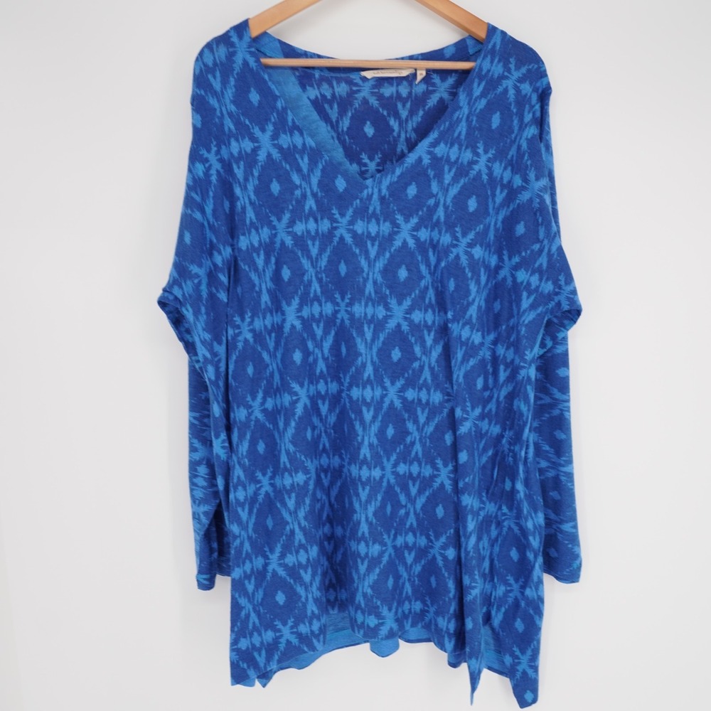 Soft Surroundings Tunic Top Womens 3X Blue Geometric Long Sleeve Stretch Casual - Picture 11 of 12
